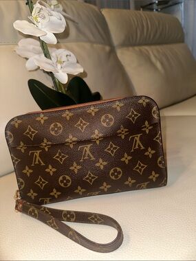 Louis Vuitton Monogram Canvas Wristlet in Brown and Gold